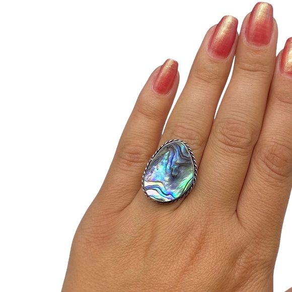 Jewelry - Abalone Shell Ring Size 6 Sterling Silver 925 Chunky Statement Ring Natural